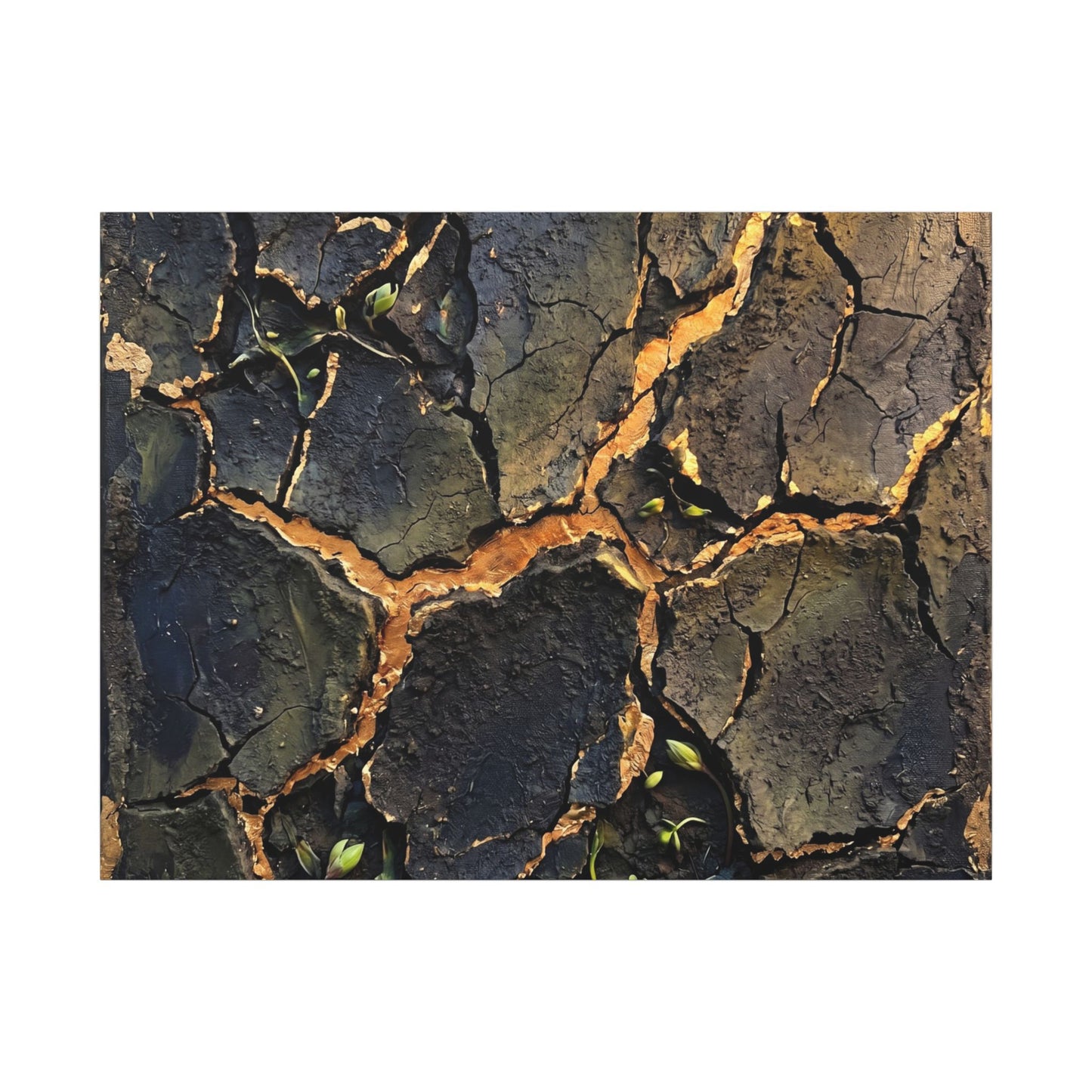 Cracked Earth Spring Canvas Art | Dark Japandi Atmospheric Design