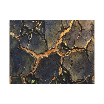 Cracked Earth Spring Canvas Art | Dark Japandi Atmospheric Design