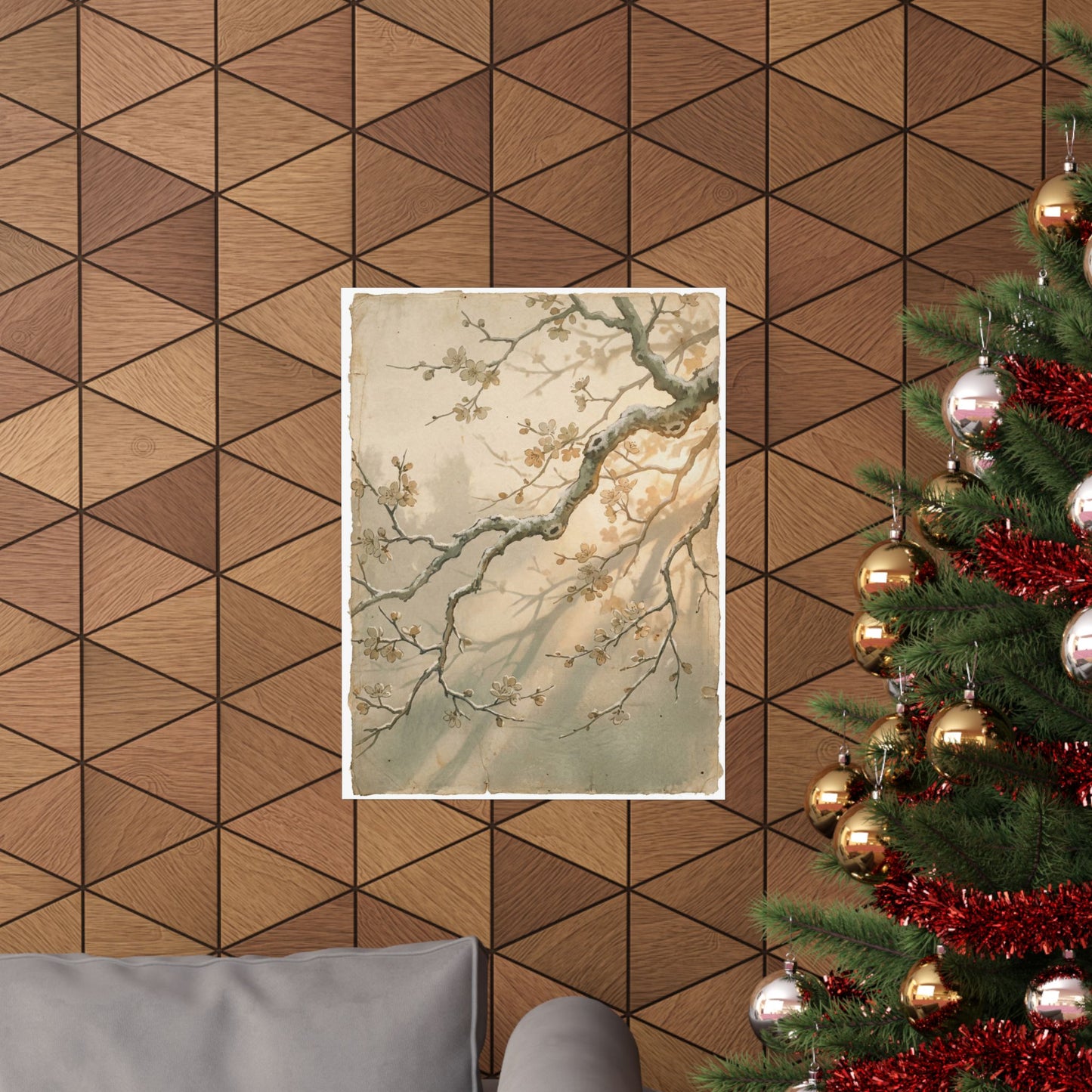 Cherry Blossom Japanese Pattern Wall Art Print | Earthy Japandi Art