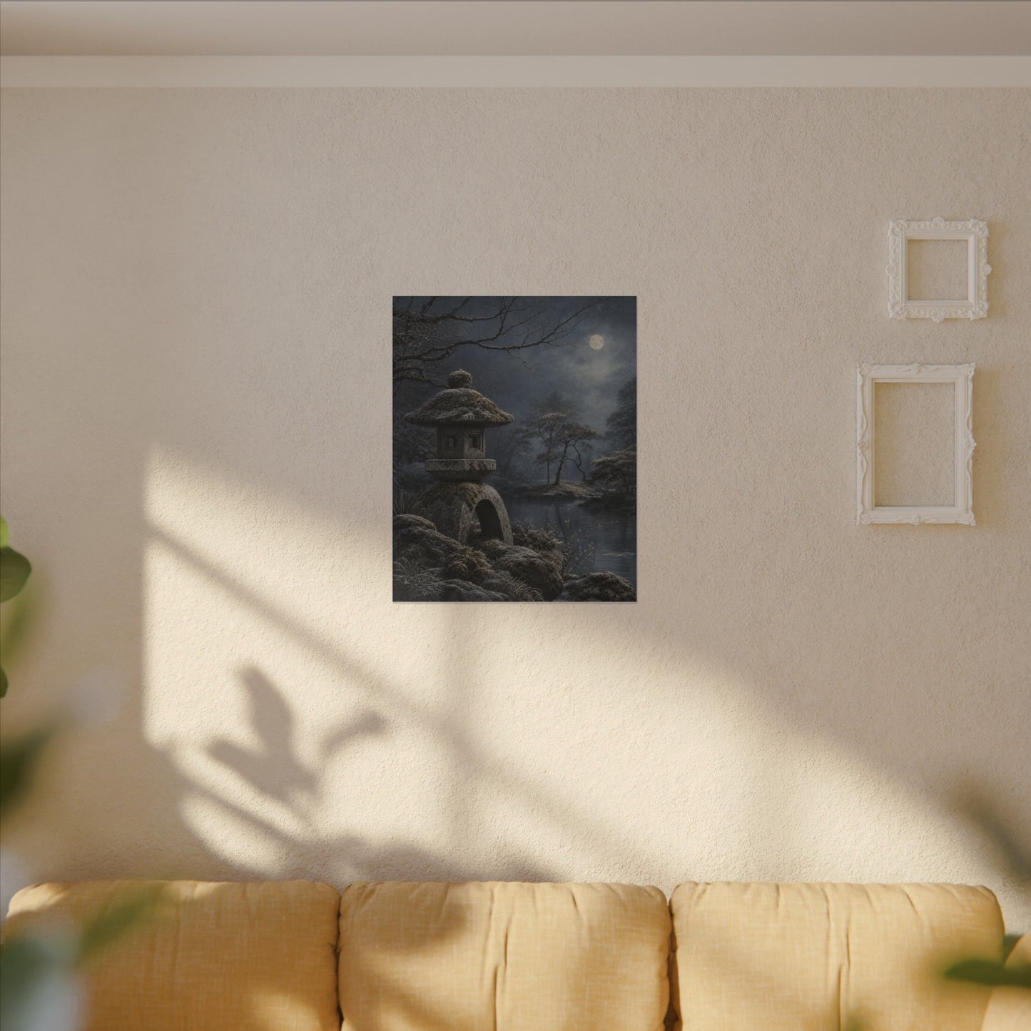 Stone Lantern Canvas Art | Winter Japandi Japanese Pattern Art