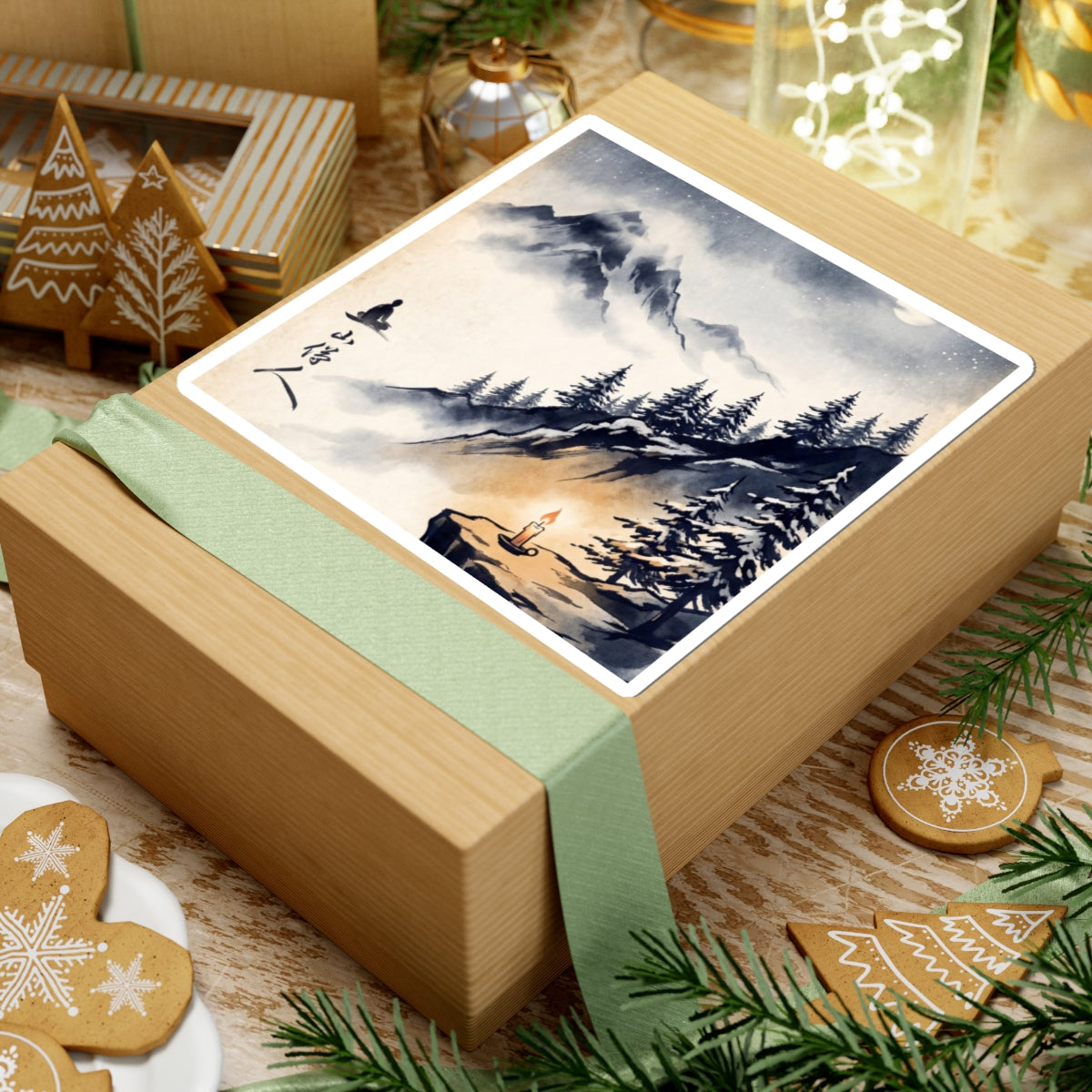 Winter Mountain Mist Ukiyo E Inspired Sticker | Peaceful Decor Art Print