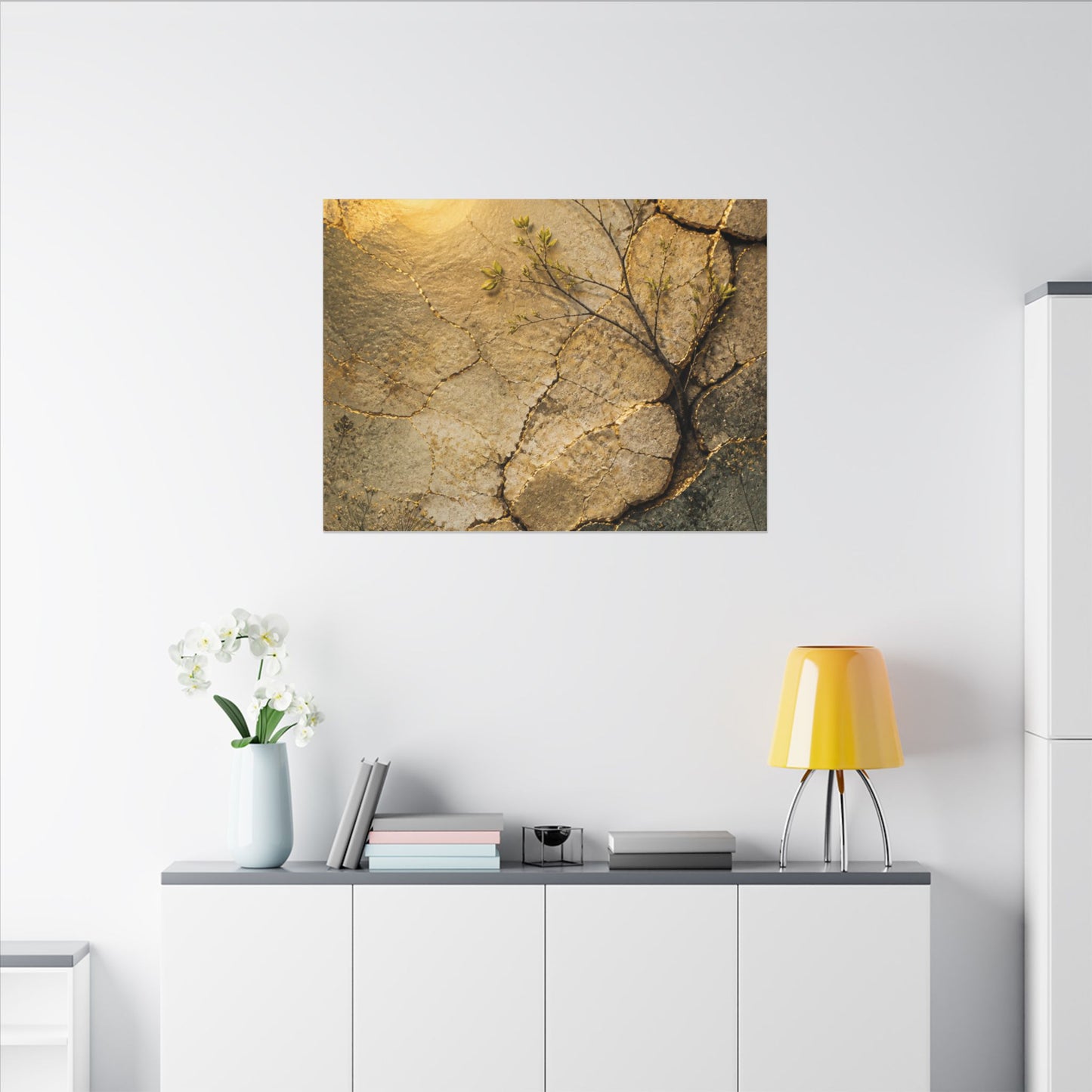 Cracked Earth Spring Canvas Art | Japandi Warm Design