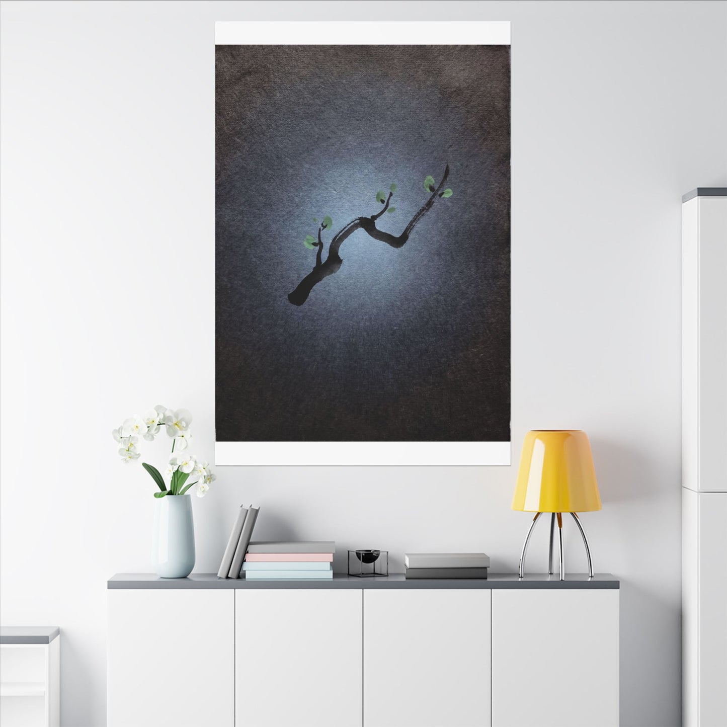 Ink Brushstroke Canvas Art | Spring Dark Japandi Moody Minimal Art