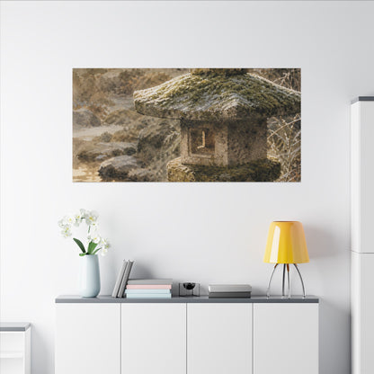 Winter Stone Lantern Watercolor Canvas Art | Earthy Decor