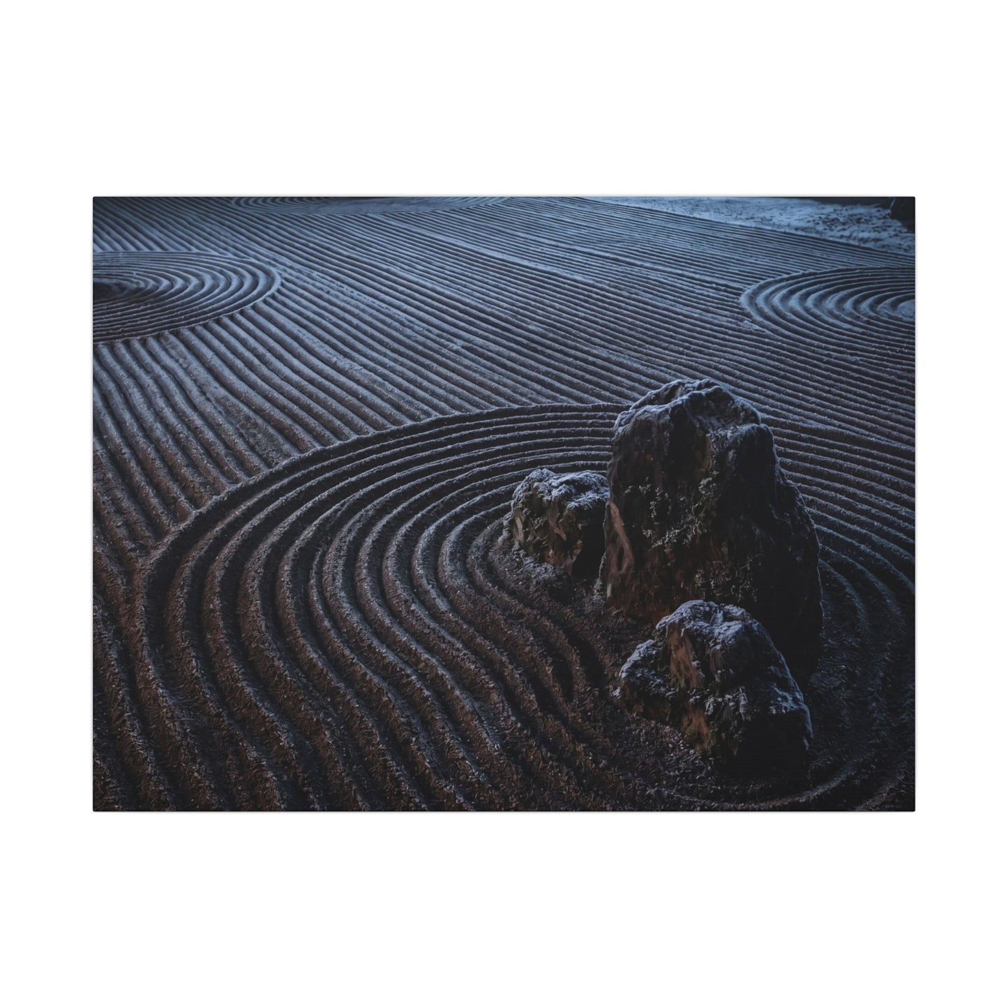 Moonlight Rock Garden Canvas Art - Dark Japandi Seijaku