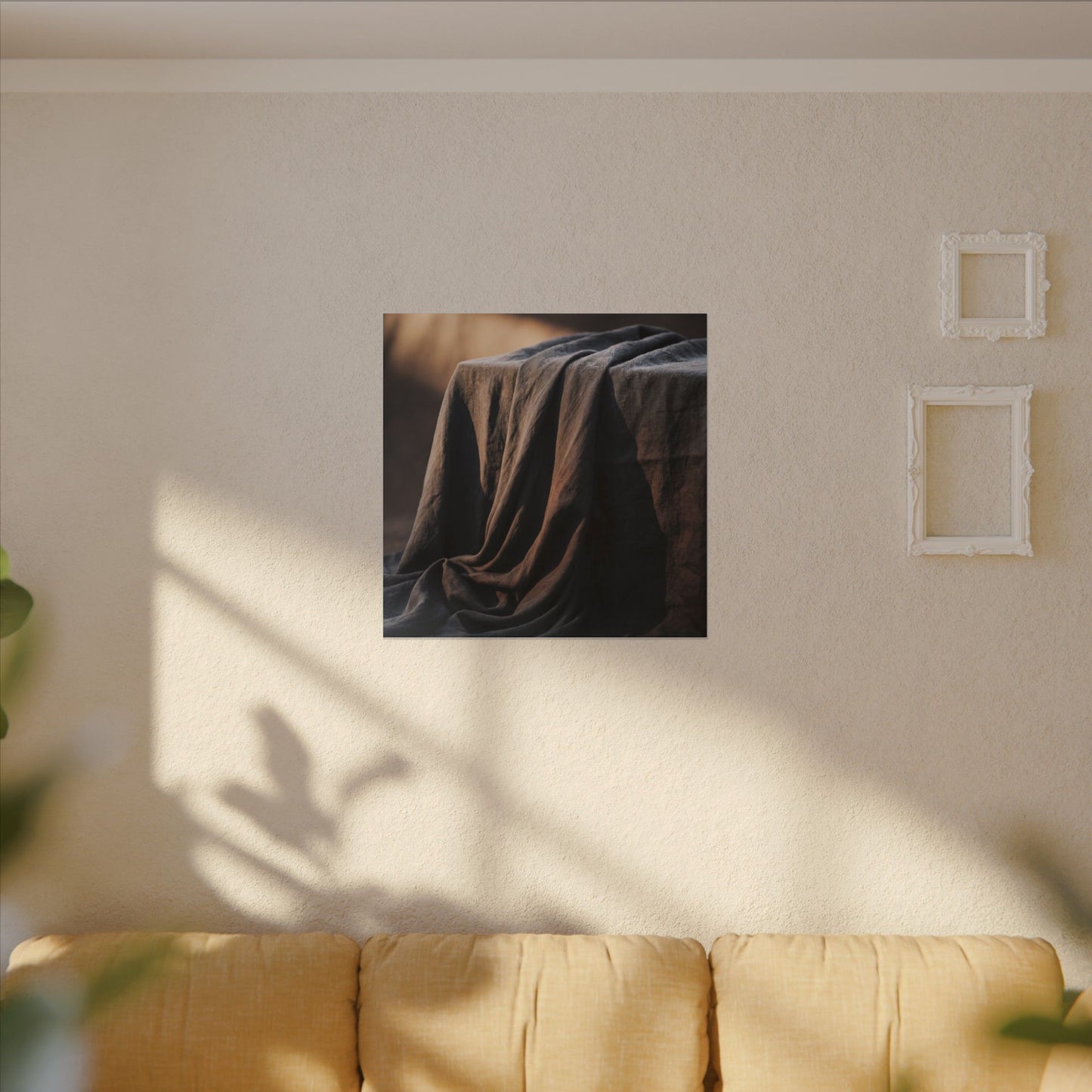 Silk Drape Canvas Art | Winter Dark Japandi Shadow Zen Art