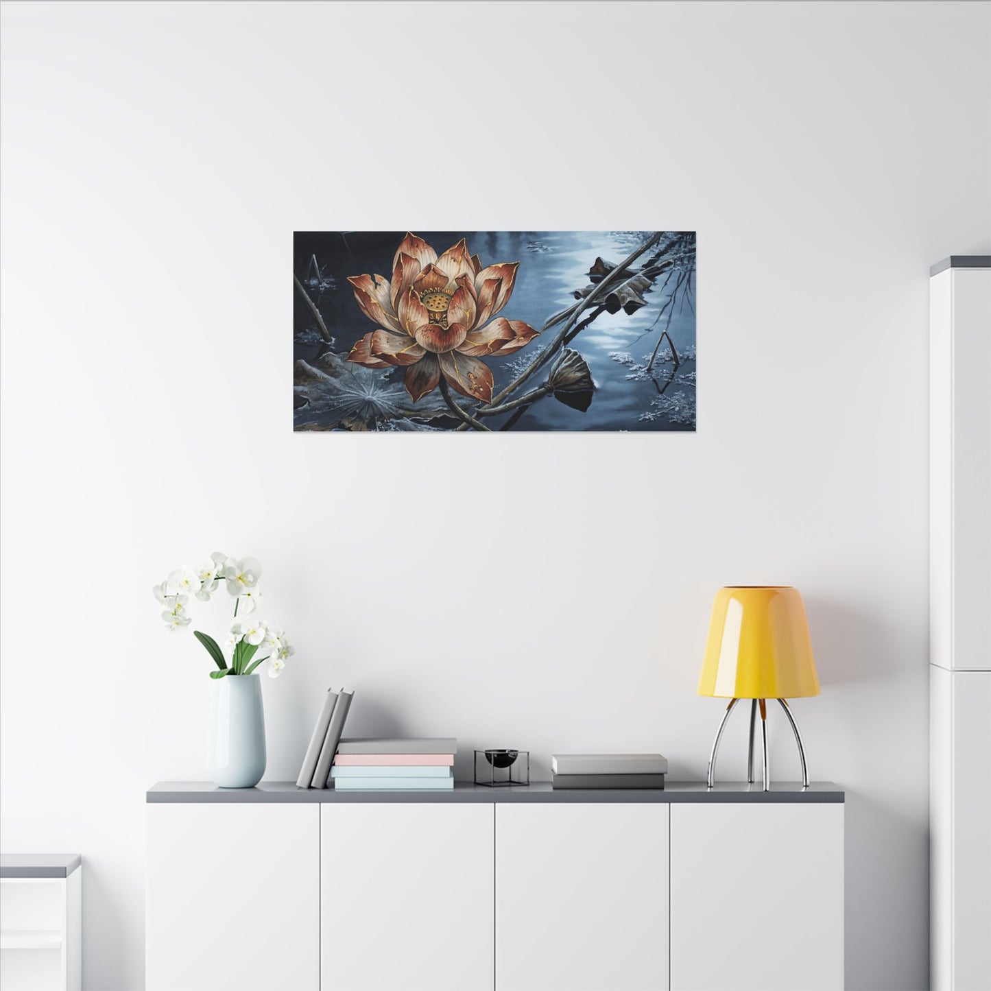 Winter Lotus Flower Broken Beauty Canvas Art | Healing Decor