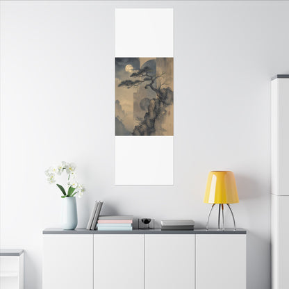 Japandi Pine Tree in Moonlight | Japanese Pattern Canvas Art