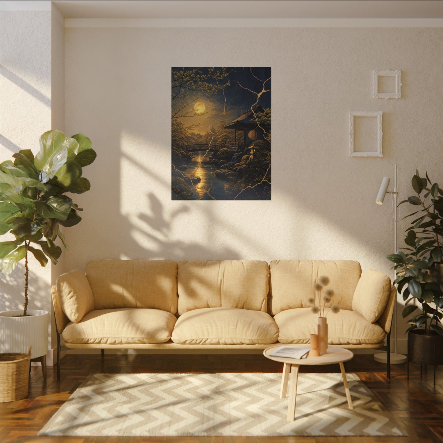 Spring Moonlit Garden Gold Vein Canvas Art | Resilient Decor