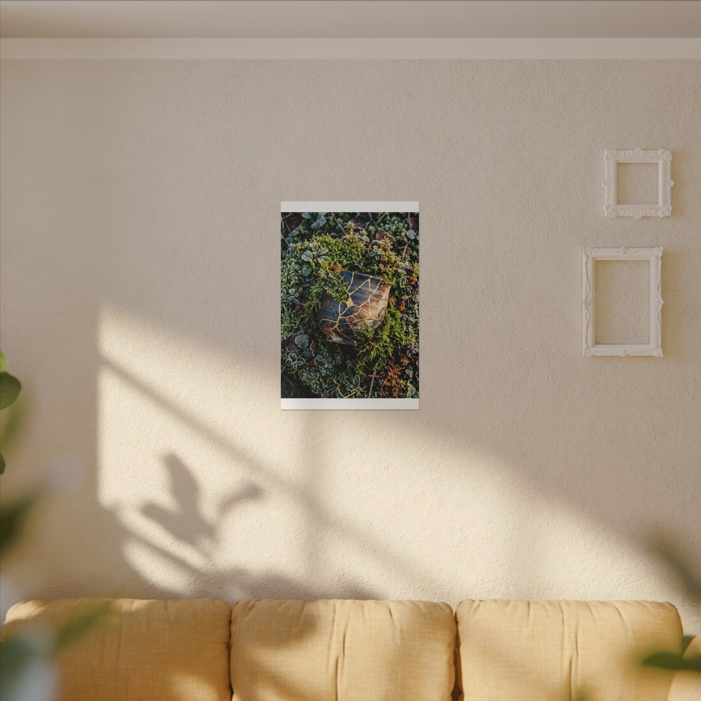 Artful Moss Close Up Canvas Art - Gold Repair Kintsugi