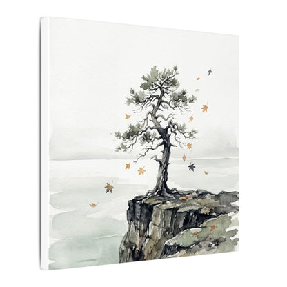 Japandi Pine Tree in Overcast | Watercolor Canvas Art