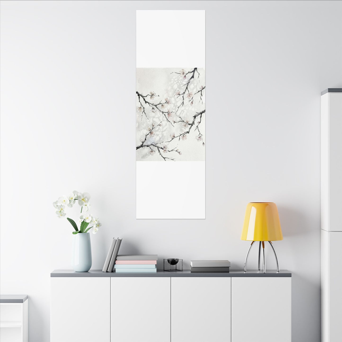 Cherry Blossom Canvas Art | Winter Japandi Watercolor Art