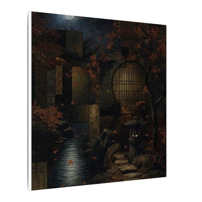 Moonlight Moonlit Garden Canvas Art - Dark Japandi Shibui