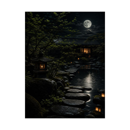 Ma Moonlit Garden Wall Art Print - Dark Japandi Shadow Zen