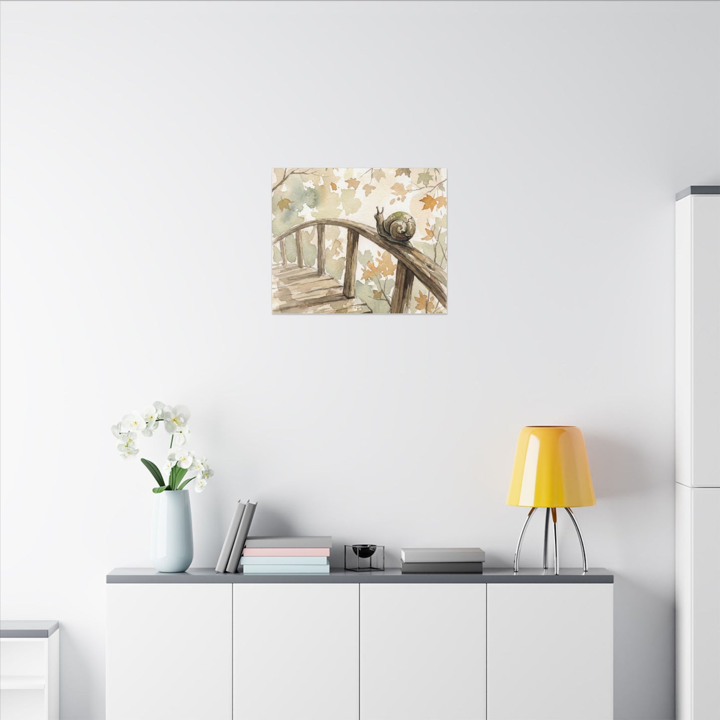Wooden Bridge Canvas Art | Autumn Japandi Watercolor Art
