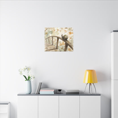 Wooden Bridge Canvas Art | Autumn Japandi Watercolor Art