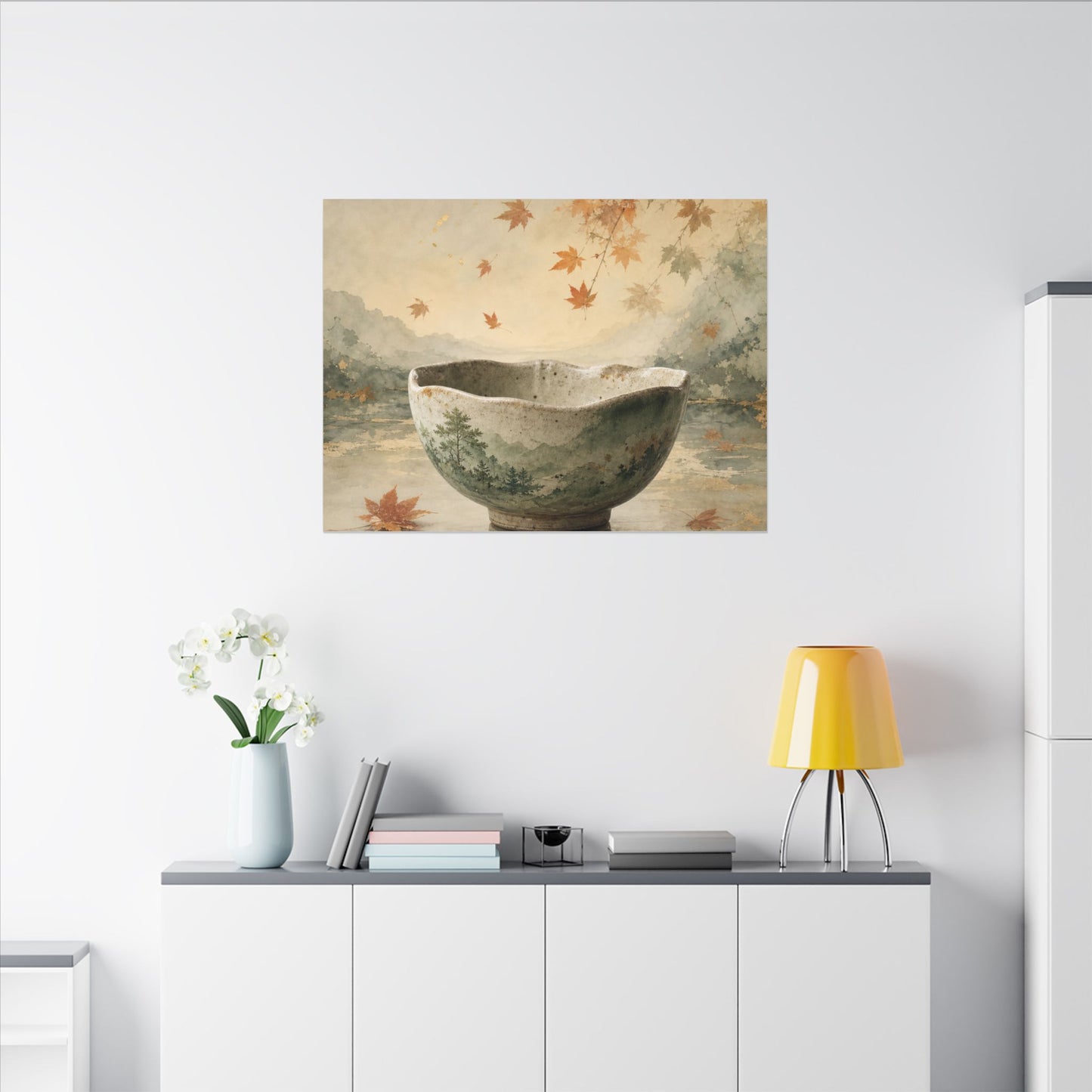 Autumn Ceramic Bowl Watercolor Canvas Art | Cozy Decor