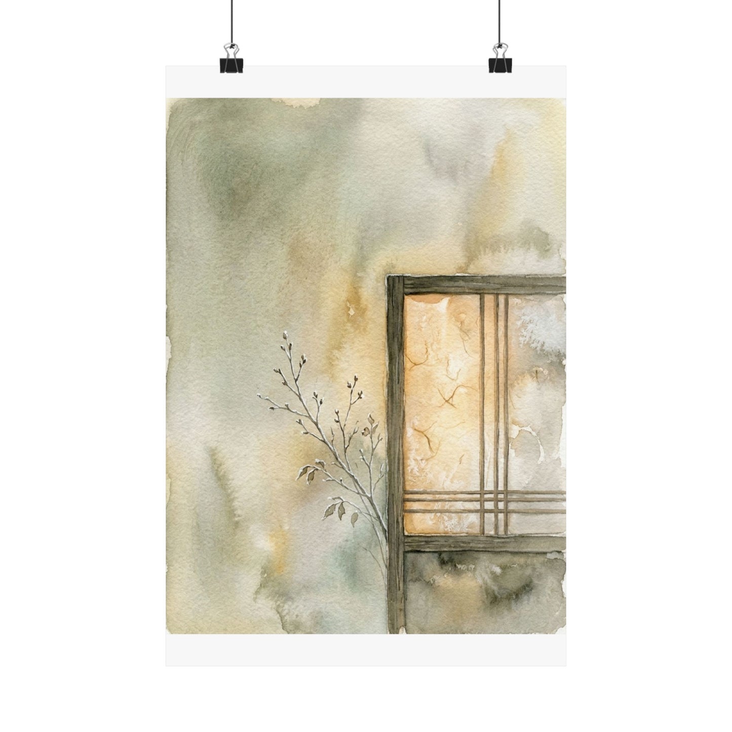 Shoji Screen Winter Wall Art Print | Japandi Earthy Design