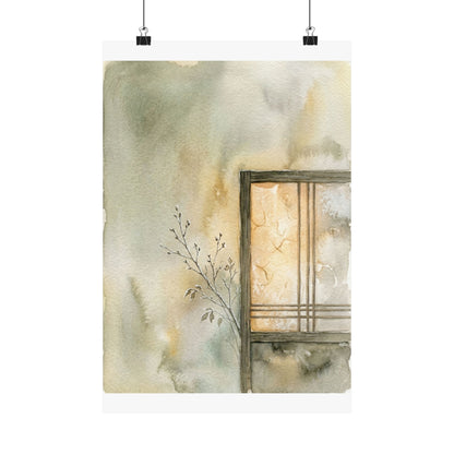 Shoji Screen Winter Wall Art Print | Japandi Earthy Design