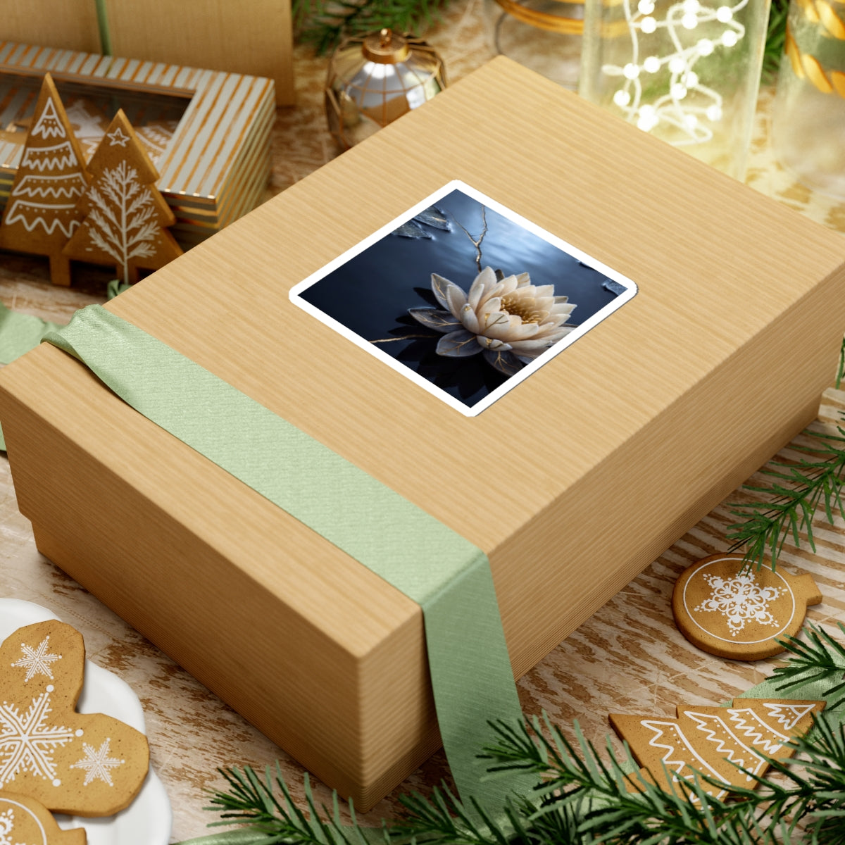 Lotus Flower Sticker | Winter Kintsugi Gold Vein Art