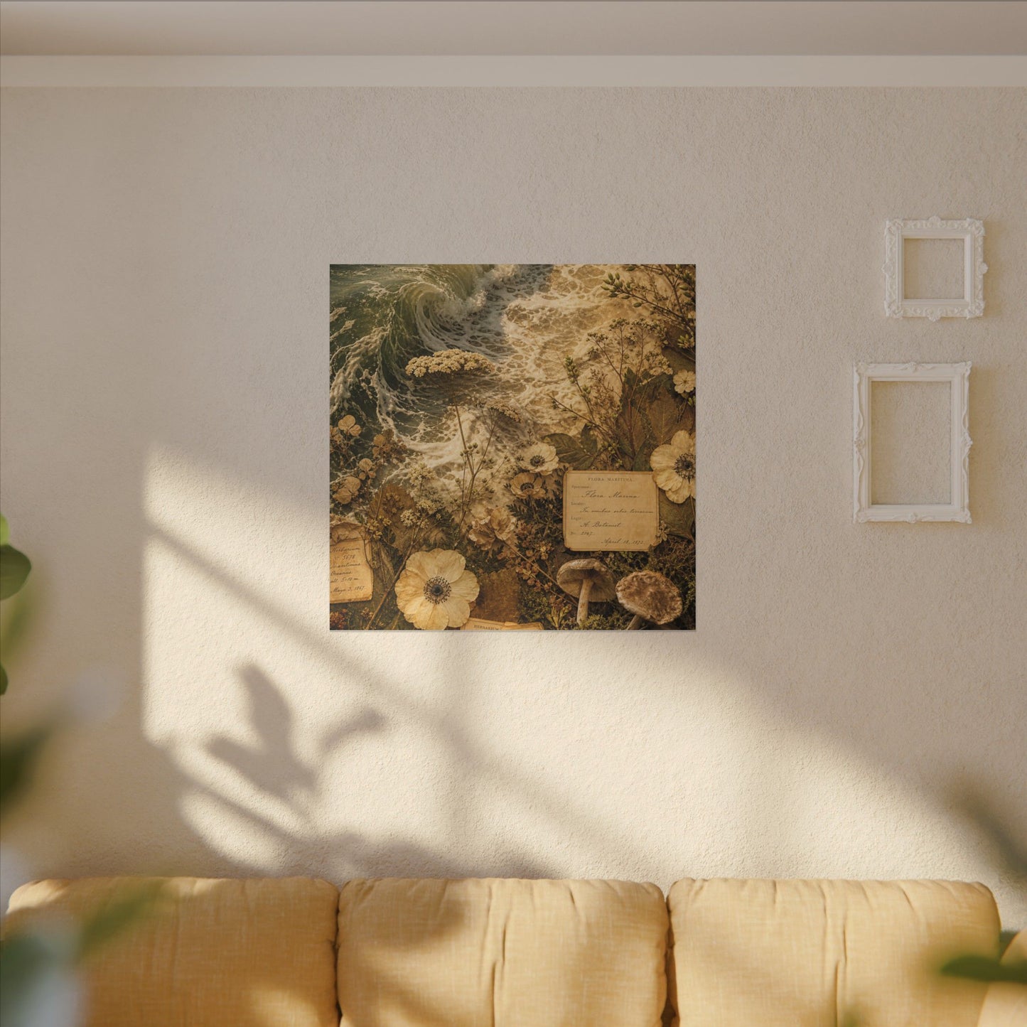 Spring Ocean Wave Herbarium Canvas Art | Nostalgic Decor