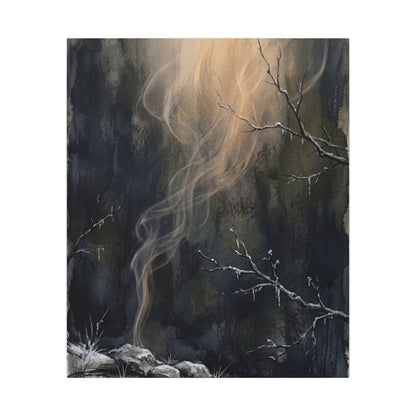 Incense Smoke Winter Canvas Art | Dark Japandi Moody Design