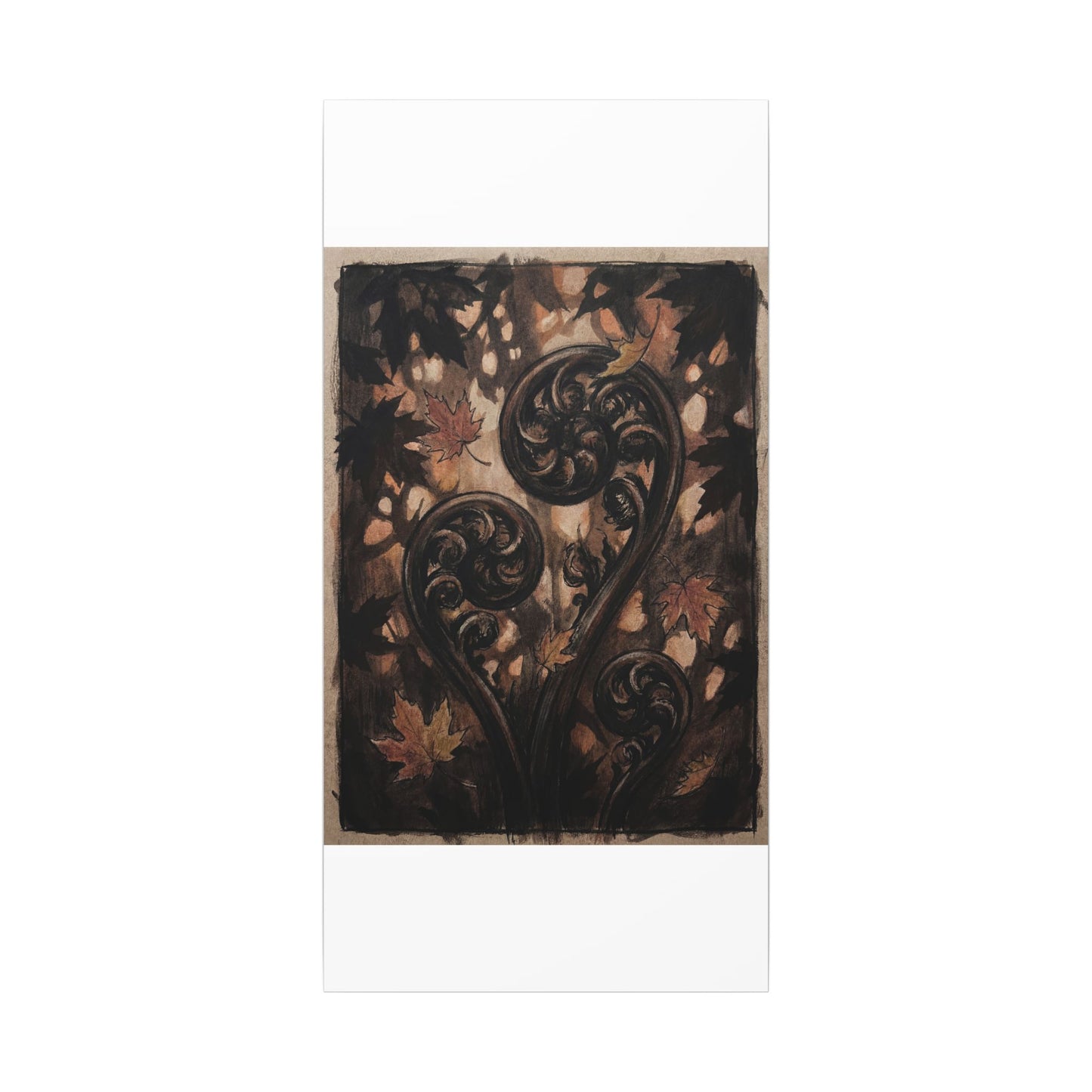 Mono No Aware Fern Unfurling Canvas Art - Dark Japandi Charcoal Ink