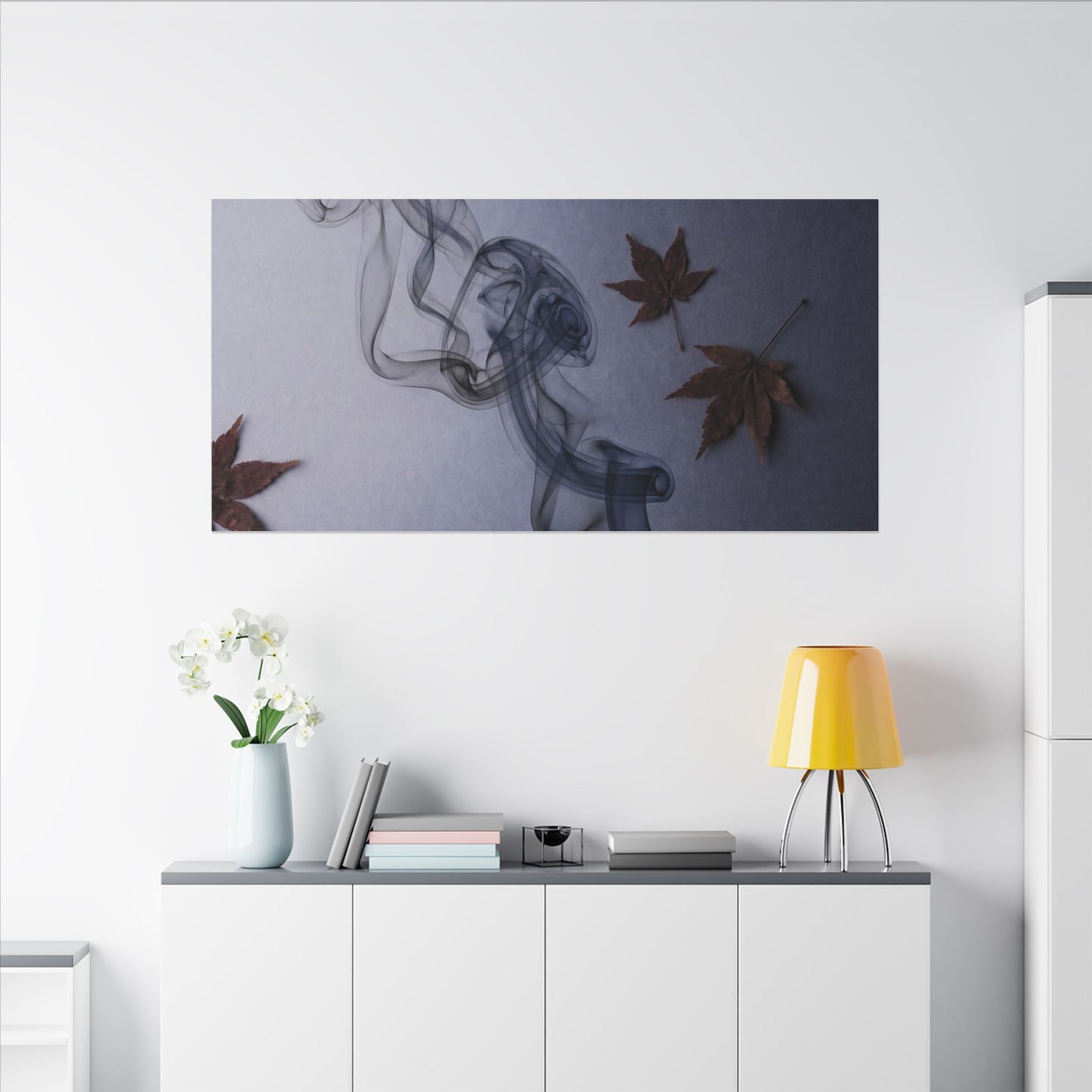 Dark Japandi Incense Smoke in Dawn | Moody Minimal Canvas Art