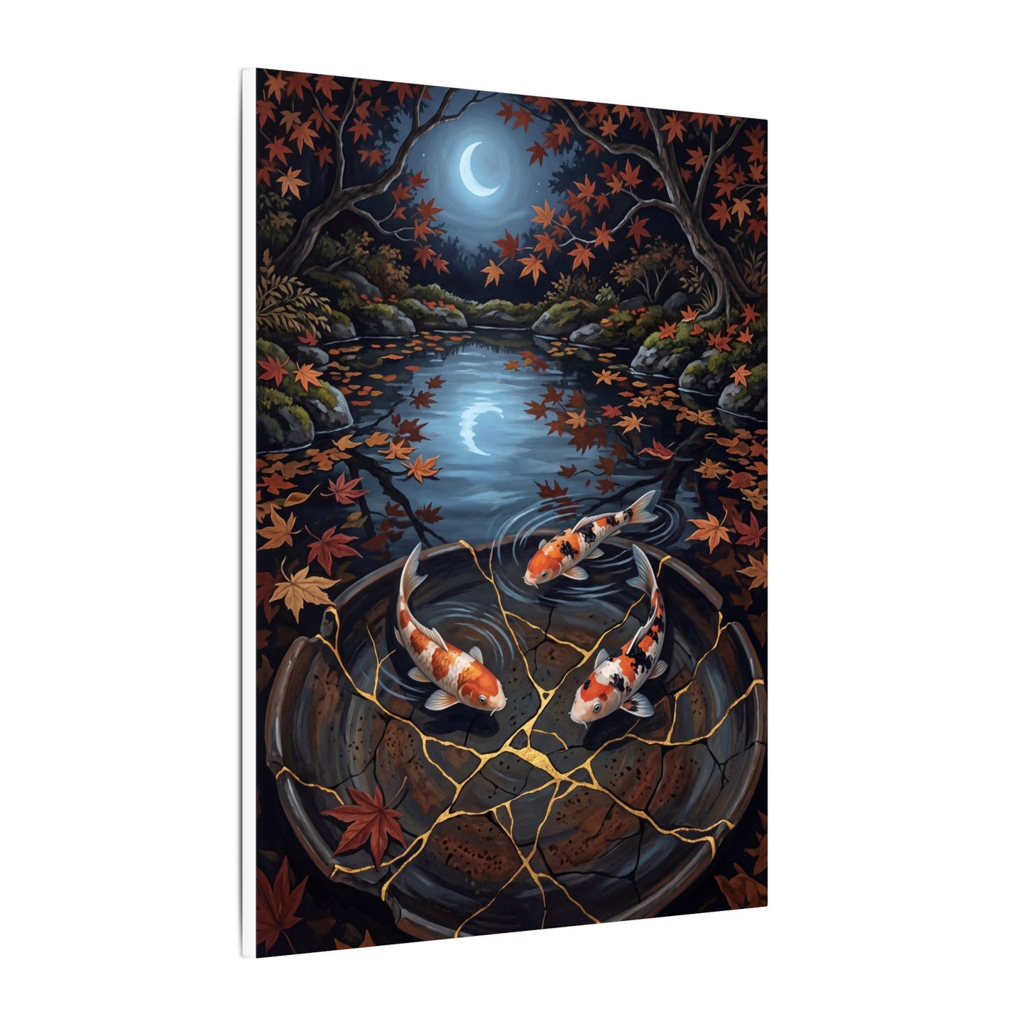 Koi Pond Canvas Art | Autumn Kintsugi Gold Repair Art