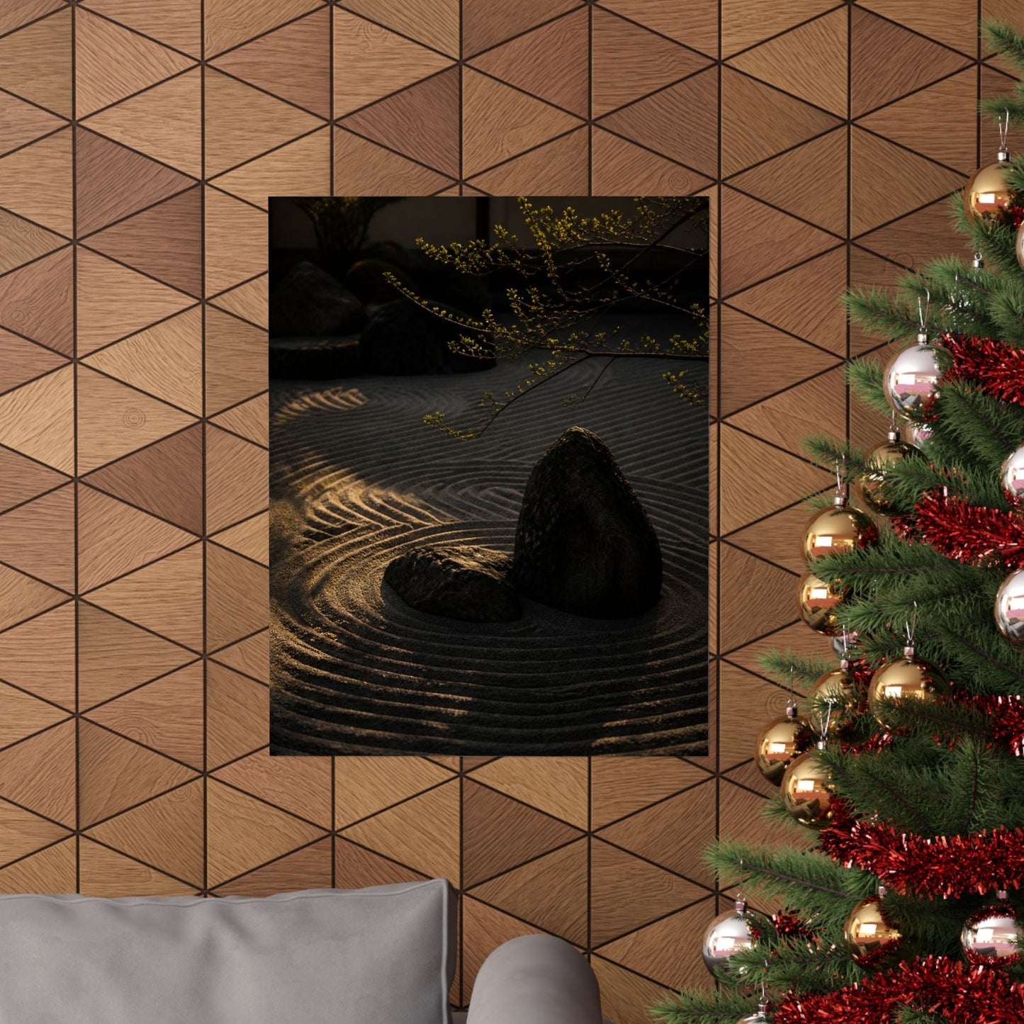 Golden Hour Rock Garden Wall Art Print - Dark Japandi Ma
