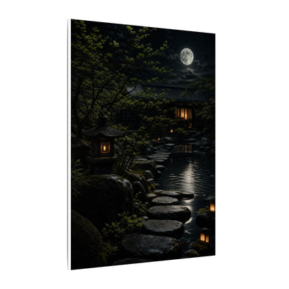 Moonlit Garden Shadow Zen Canvas Art | Sophisticated Dark Japandi Art
