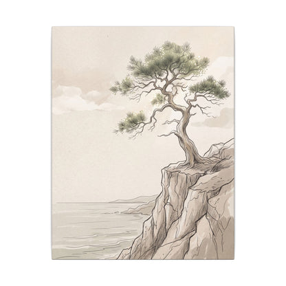 Japandi Pine Tree in Dappled | Minimal Line Canvas Art