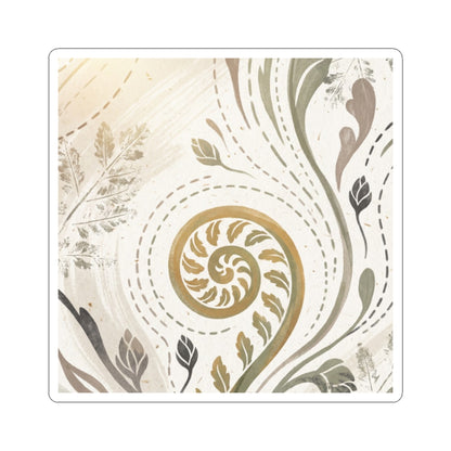 Warm Fern Unfurling Sticker - Japanese Pattern Japandi Art Print
