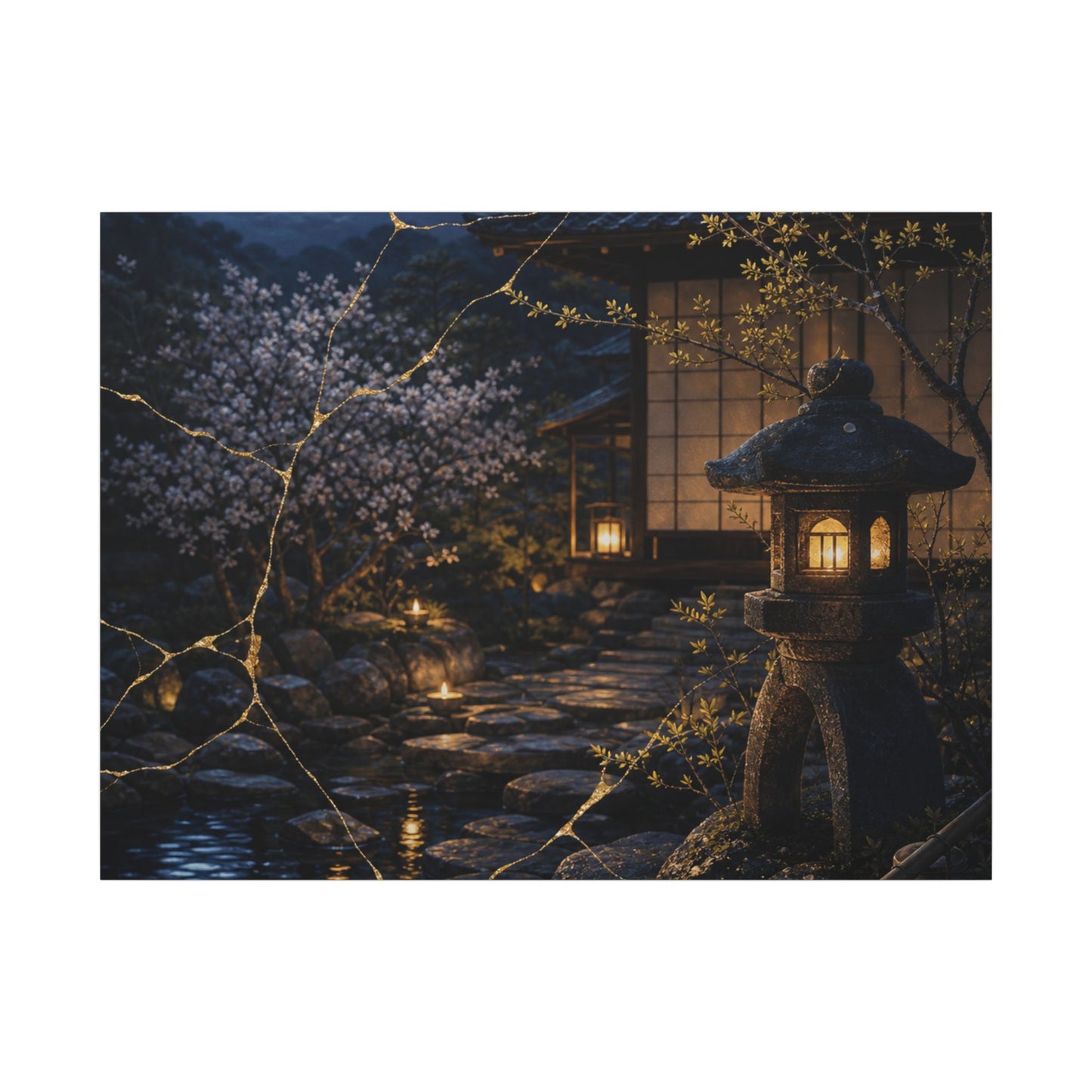 Seijaku Moonlit Garden Canvas Art - Kintsugi Gold Vein