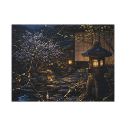 Seijaku Moonlit Garden Canvas Art - Kintsugi Gold Vein