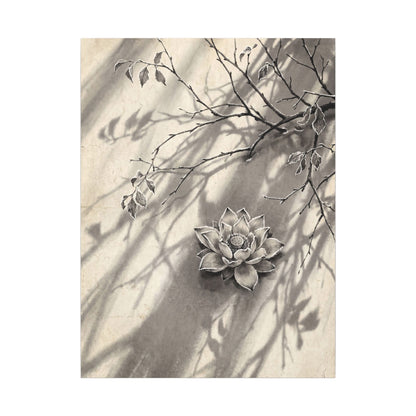 Winter Lotus Flower Sumi E Canvas Art | Contemplative Decor
