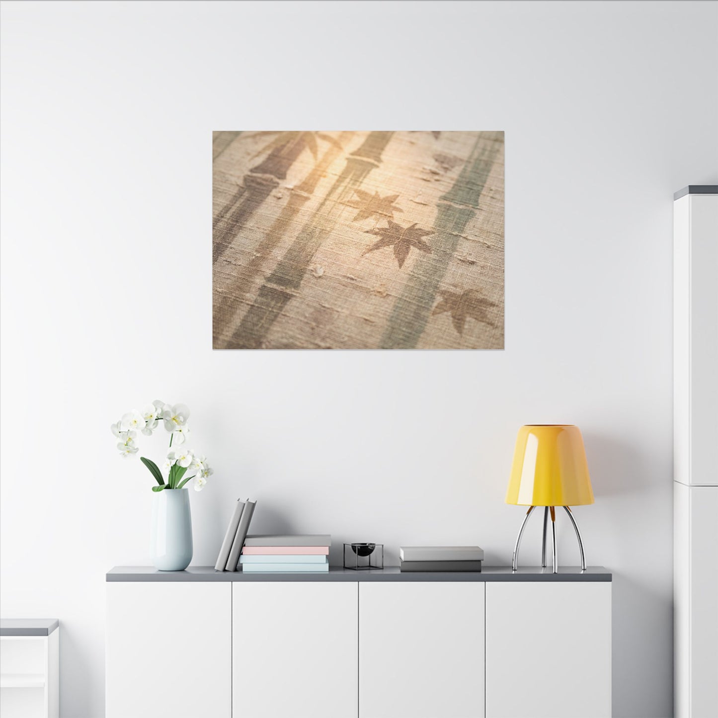 Autumn Bamboo Grove Japanese Pattern Canvas Art | Neutral Decor