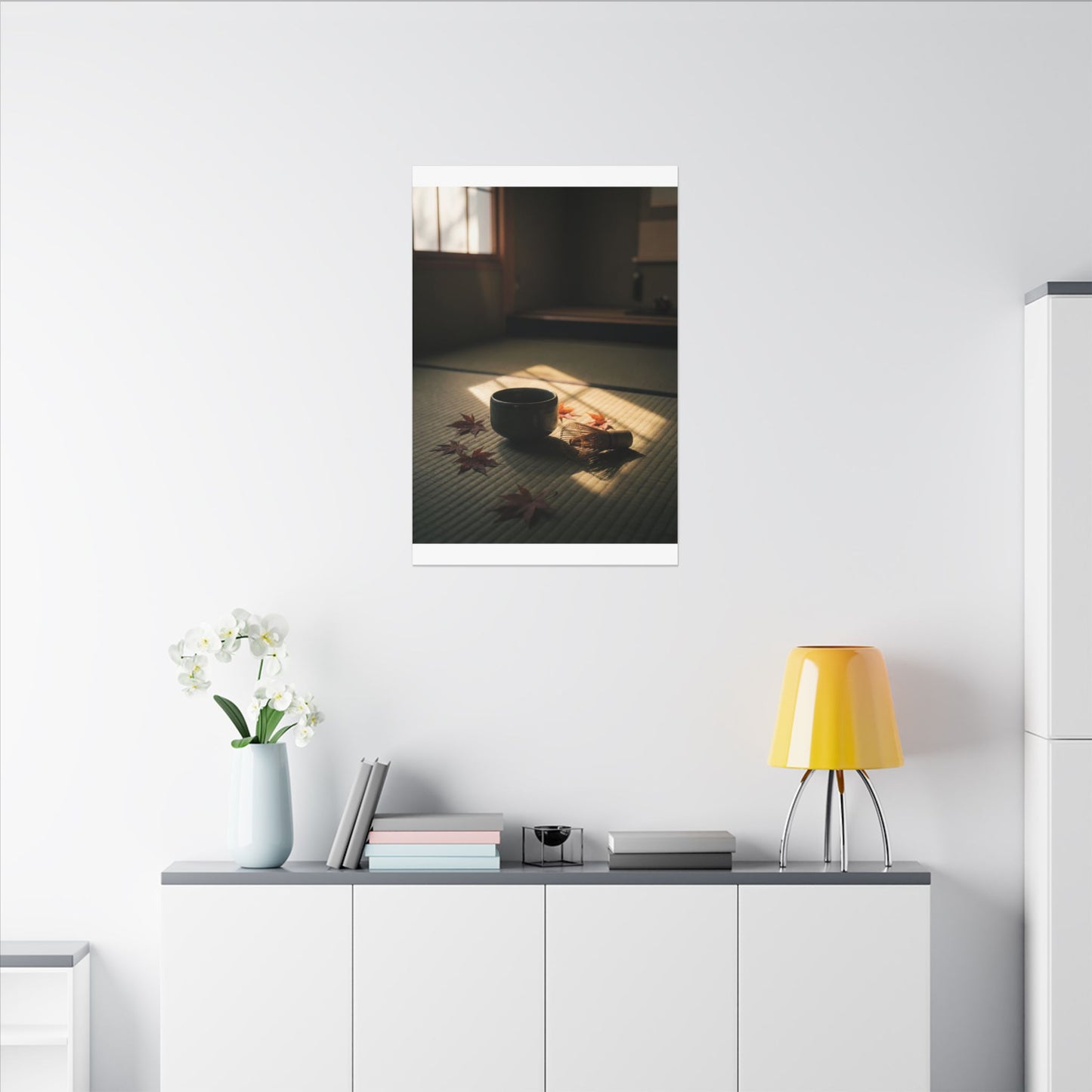 Dark Japandi Tea Ceremony in Golden Hour | Moody Minimal Canvas Art