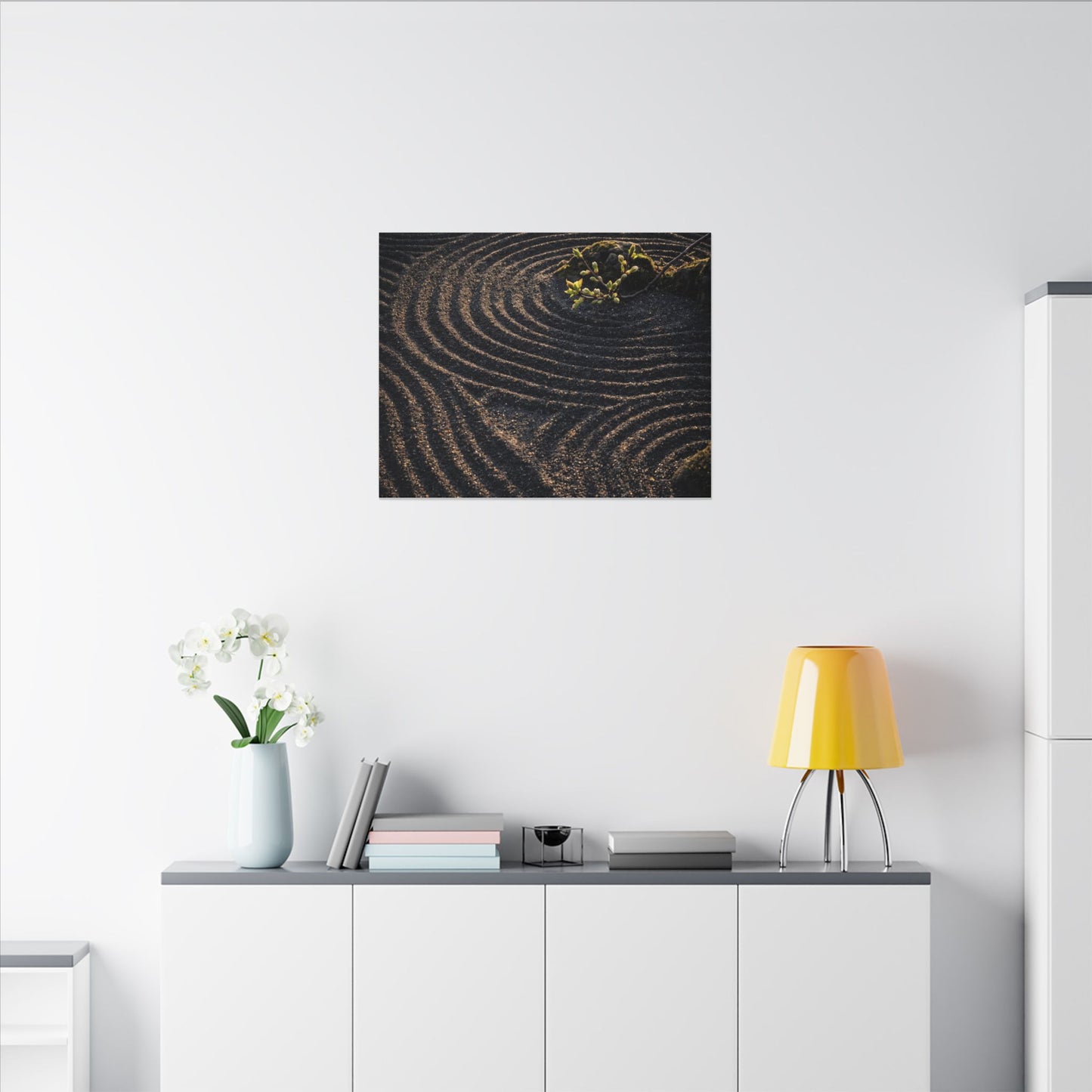 Spring Rock Garden Shadow Zen Canvas Art | Atmospheric Decor