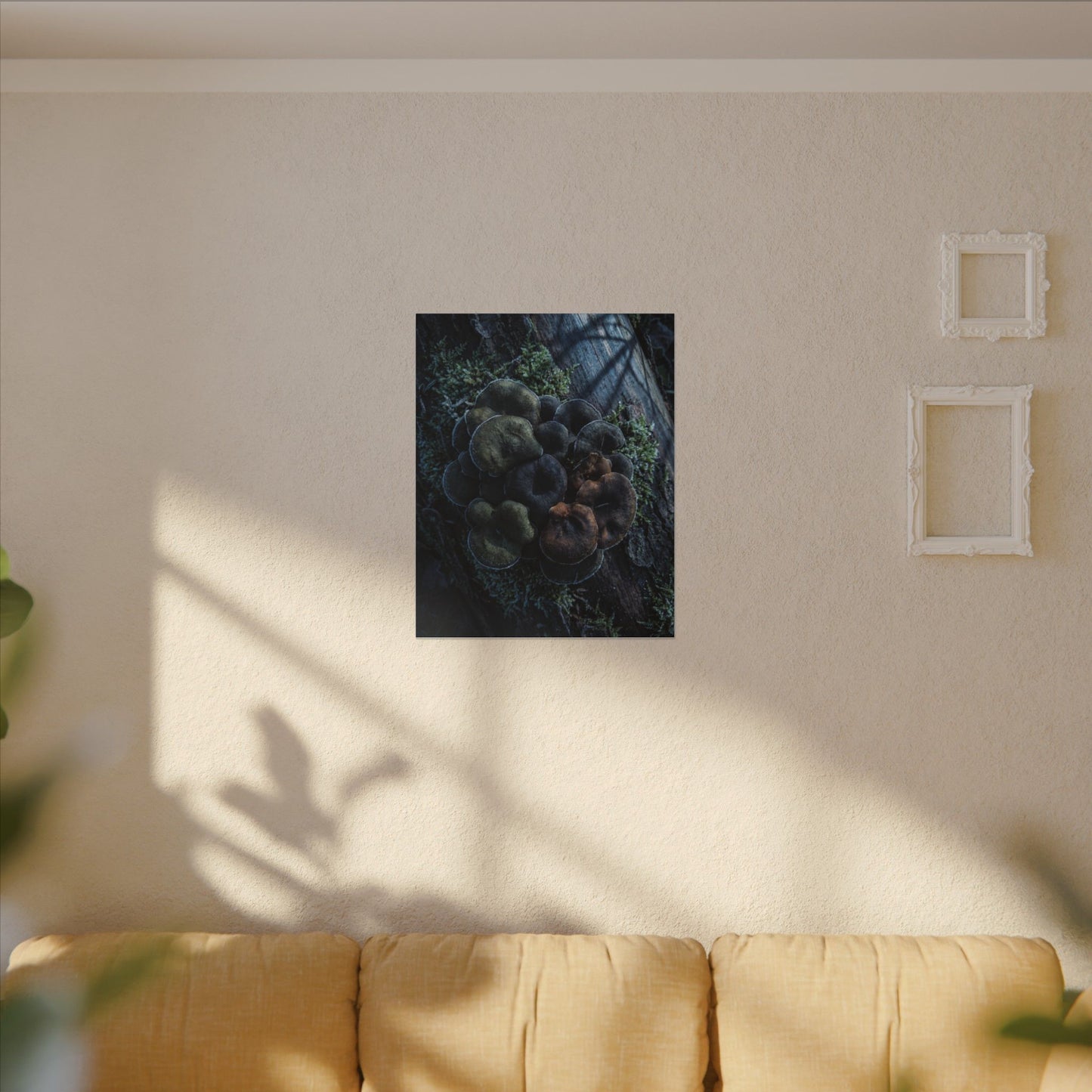 Wild Mushrooms Moody Minimal Canvas Art | Moody Dark Japandi Art