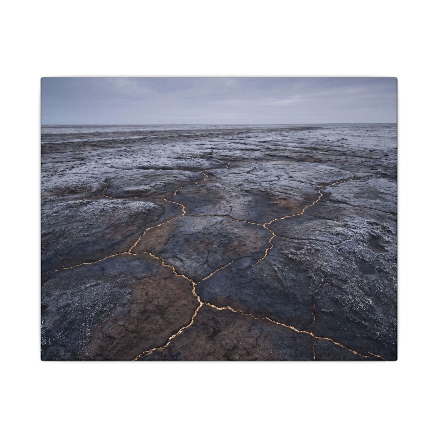 Dark Japandi Cracked Earth in Overcast | Dark Texture Canvas Art