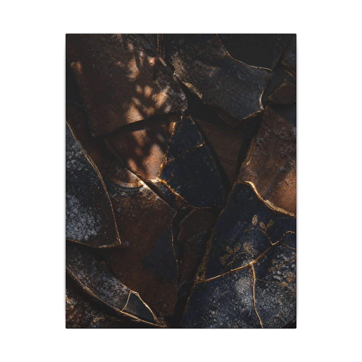 Fukinsei Broken Pottery Canvas Art - Dark Japandi Dark Texture
