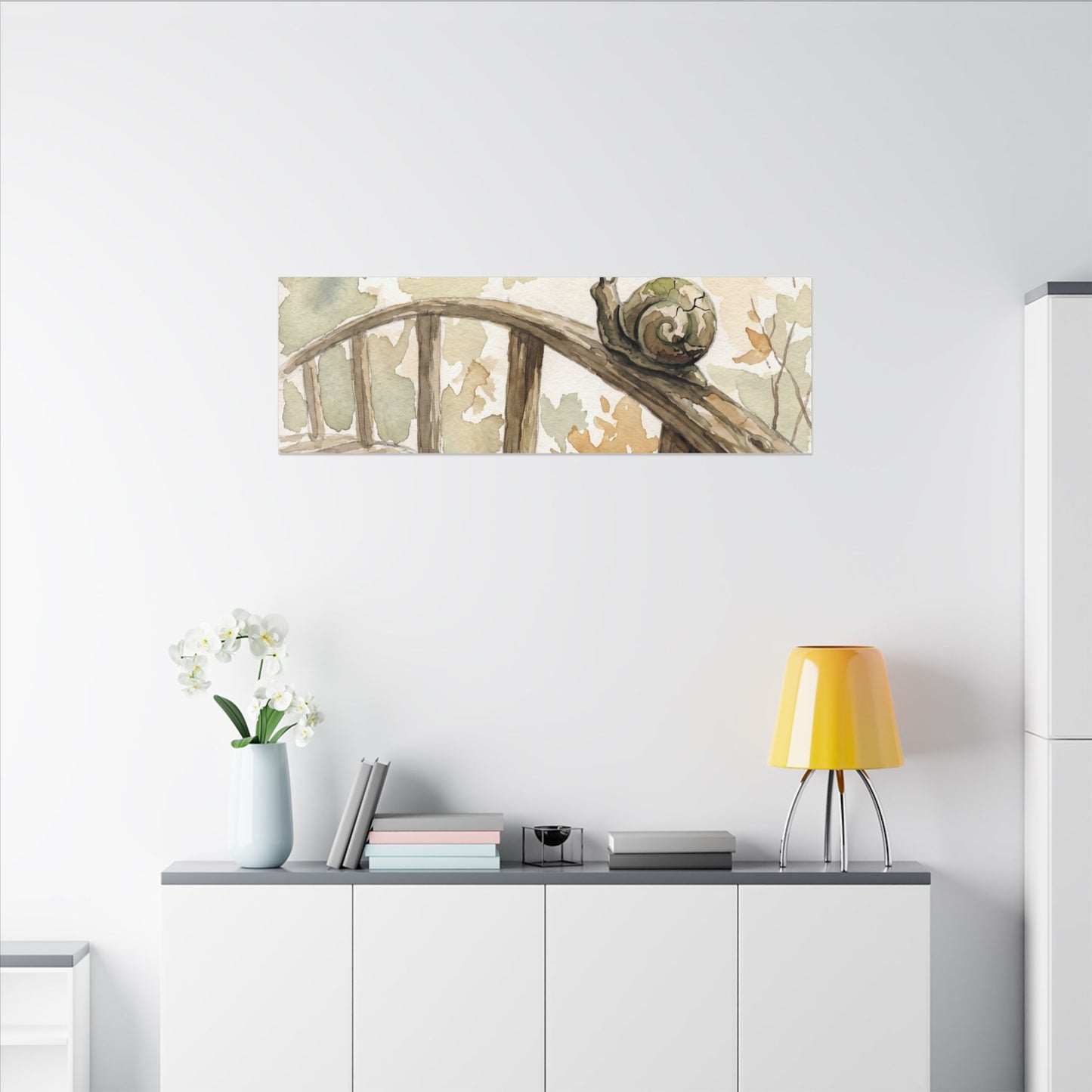 Wooden Bridge Canvas Art | Autumn Japandi Watercolor Art