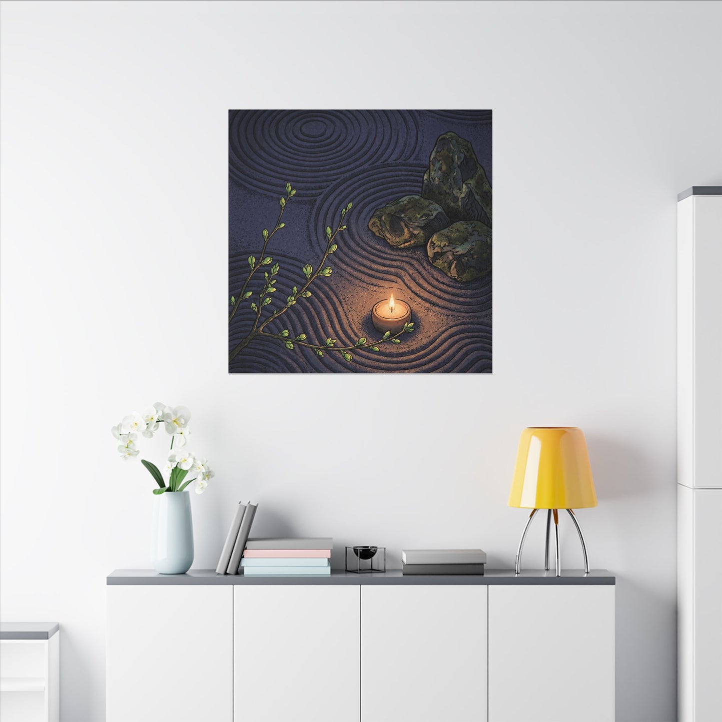 Mono No Aware Rock Garden Canvas Art - Zen Ukiyo E Inspired