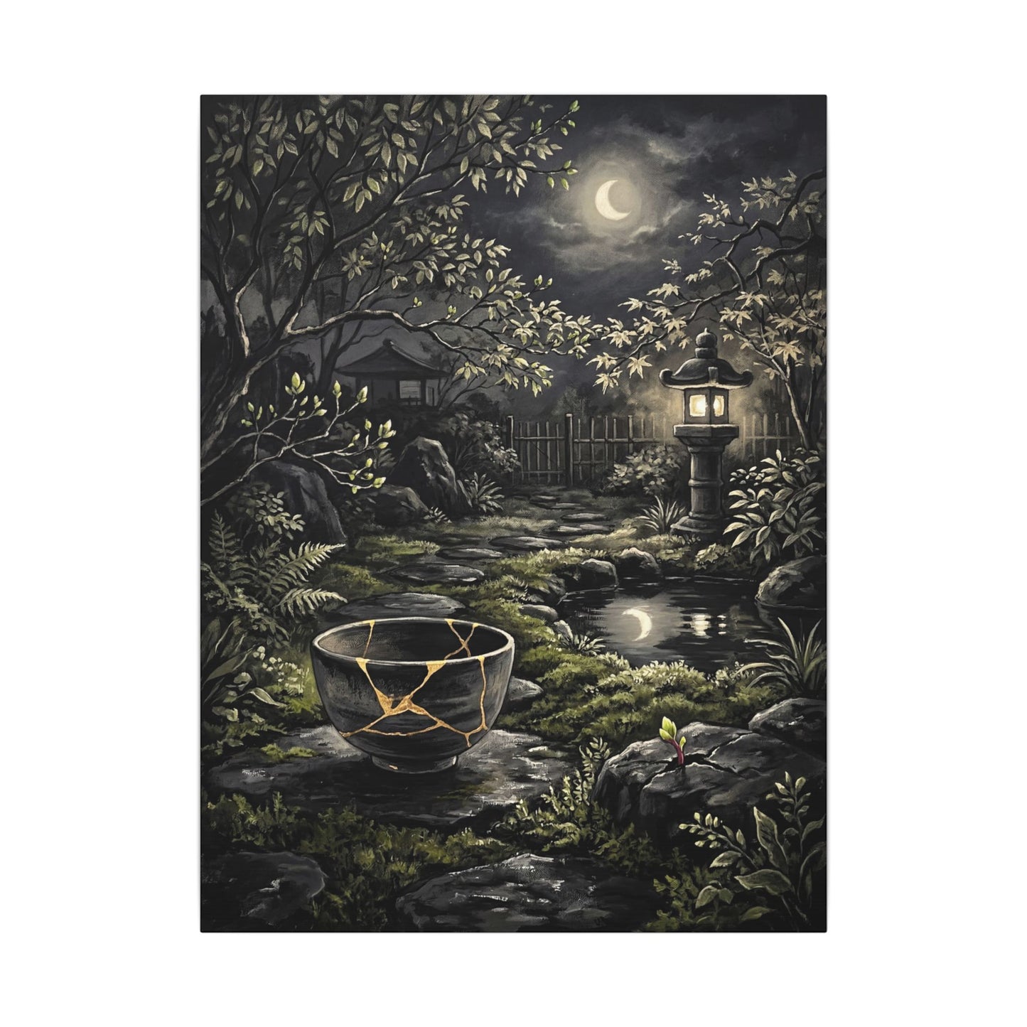 Kintsugi Moonlit Garden in Dappled | Gold Repair Canvas Art