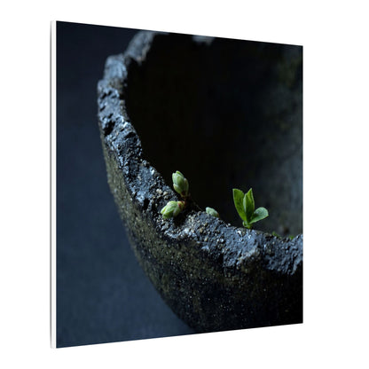 Dark Japandi Ceramic Bowl in Moonlight | Moody Minimal Canvas Art