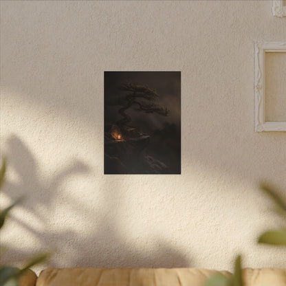 Pine Tree Shadow Zen Canvas Art | Luxurious Dark Japandi Art