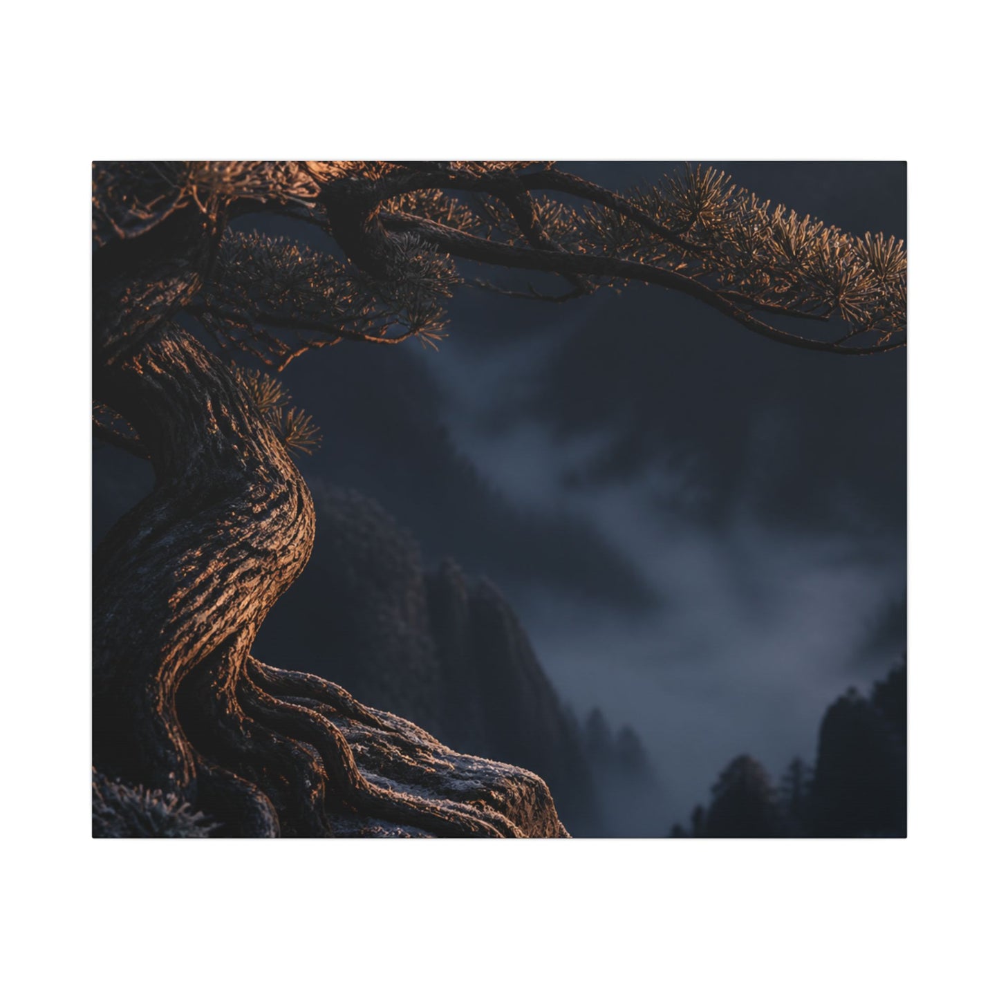 Bold Pine Tree Canvas Art - Shadow Zen Dark Japandi