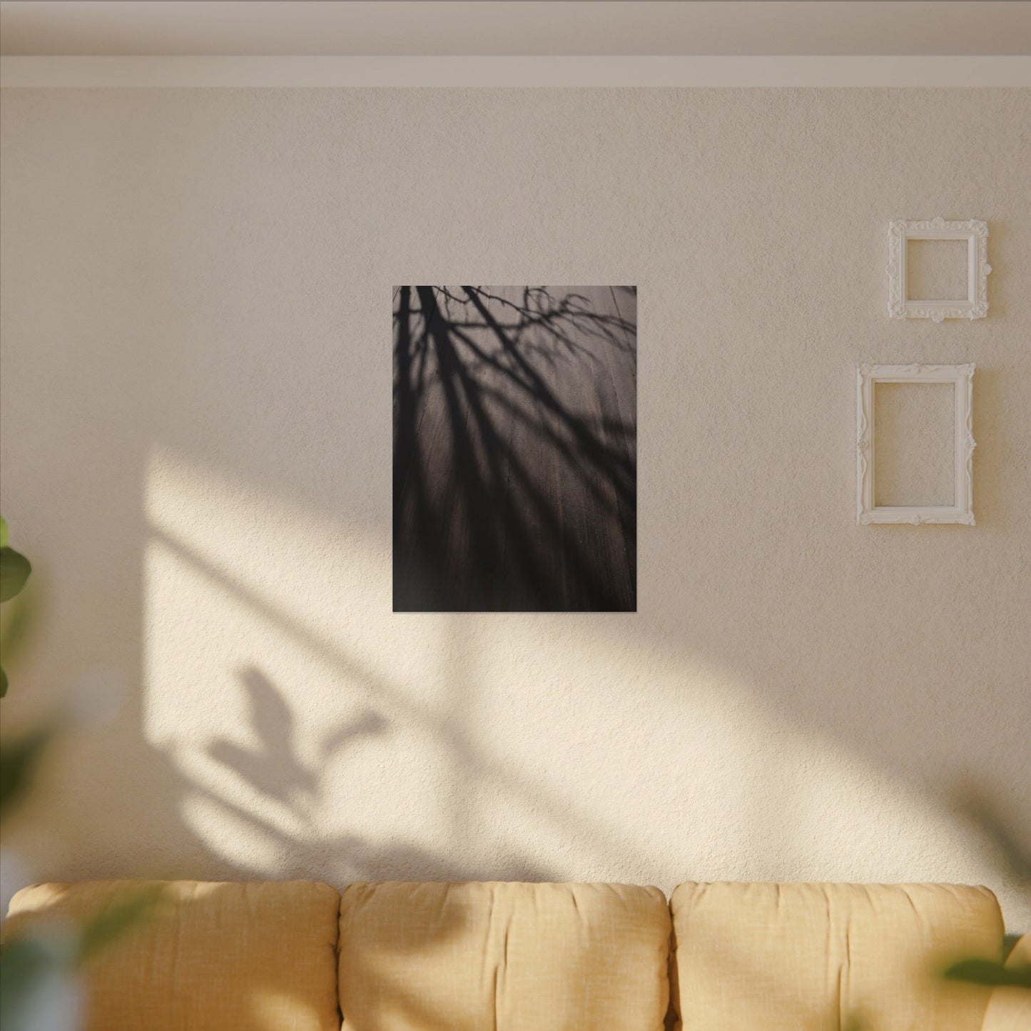 Dark Japandi Shadow Play in Dawn | Moody Minimal Canvas Art