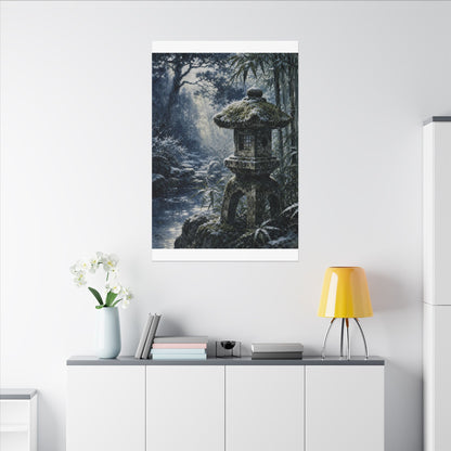 Zen Stone Lantern in Dappled | Sumi E Canvas Art